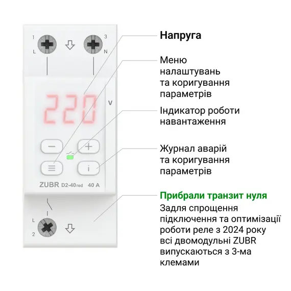 ZUBR D2-63 RED РЕЛЕ ЗА СЛЕДЕНЕ, КОНТРОЛ И ЗА ЗАЩИТА ОТ НАПРЕЖЕНИЕ С ТЕРМОЗАЩИТА