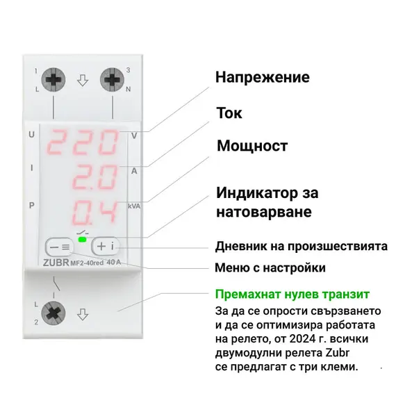 ZUBR MF2-50 RED МУЛТИФУНКЦИОНАЛНО РЕЛЕ ЗА ЗАЩИТА ОТ НАПРЕЖЕНИЕ, МОНОФАЗНО